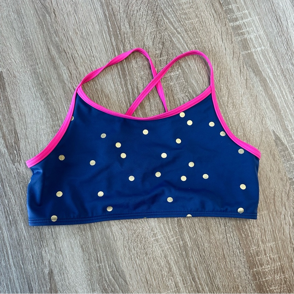Mini Boden Kids Bikini Top - Blue with Pink Trim and Gold Dots